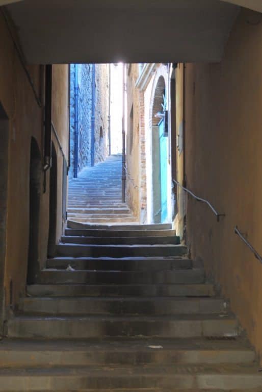 Italy, Cortona – long stairs, June 2014