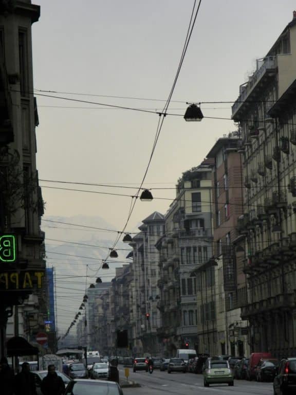 Italy, Turin – street with lamps, Feb.2015