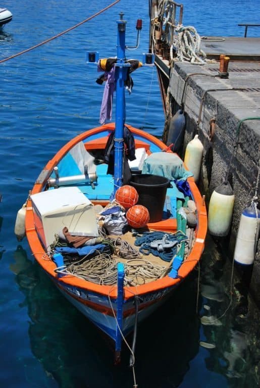 Italy, Sicily, Eolian Islands, Panarea – fishing boat, June 2012
