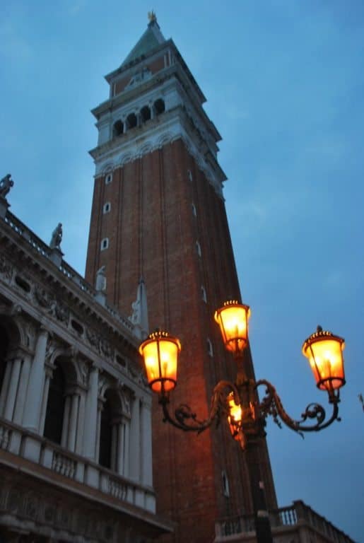 Italy, Venice – lamp and tower, Nov. 2012