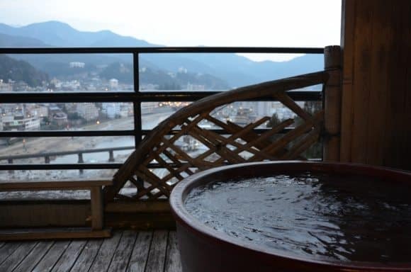 Had a bath of Gero Onsen on the balcony