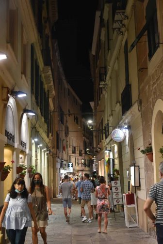 Italy-Sardinia-Alghero-old town-at night-street-people