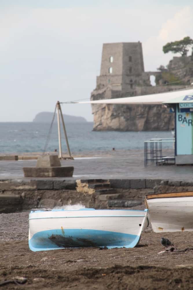 Positano – boats and tower, Oct.2015 (Costa Amalfitana)