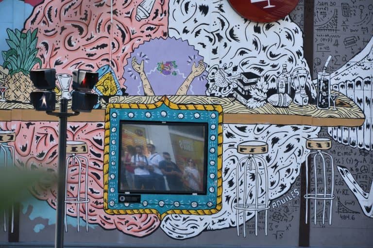 Buenos Aires, Palermo, Graffiti Tour – reflection of tourists, Mar. 2018 (Buenos Aires)