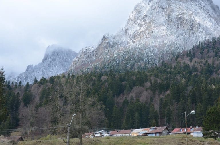 Romania, Busteni – houses, woods and mountain, Apr. 2014 (Sinaia)