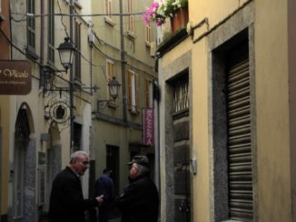 Italy, Clusone – flowers and church, Aug.2013