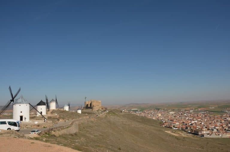 Spain, Consuegra – mindmills, castle and town, Mar.2014
