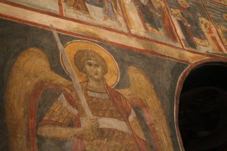 Romania, Cozia Monastery – angel, Apr. 2014 (Valcea)