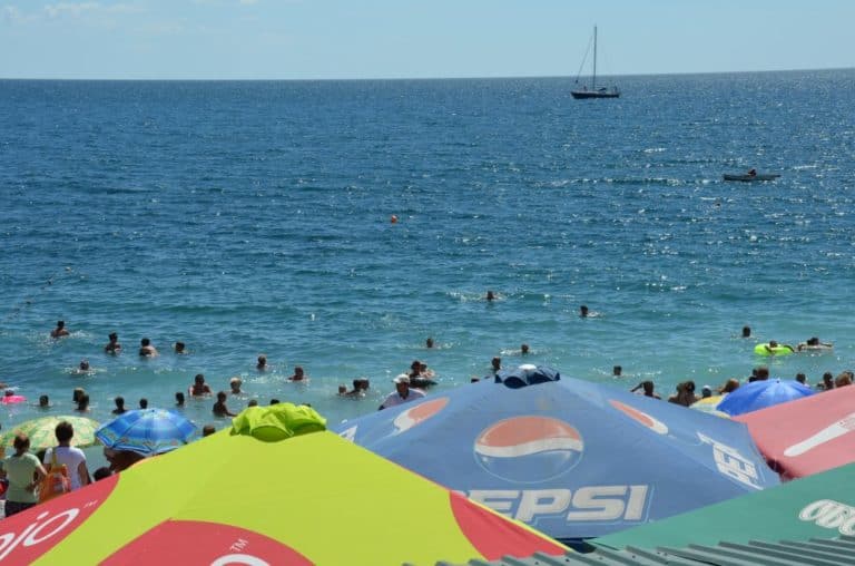 Ukraine, Yalta – sea and parasols, July 2013 (Yalta)