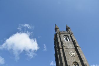 England-Devon-Dartmoor-Widecombe in the Moor-St Pancras-tower-sky