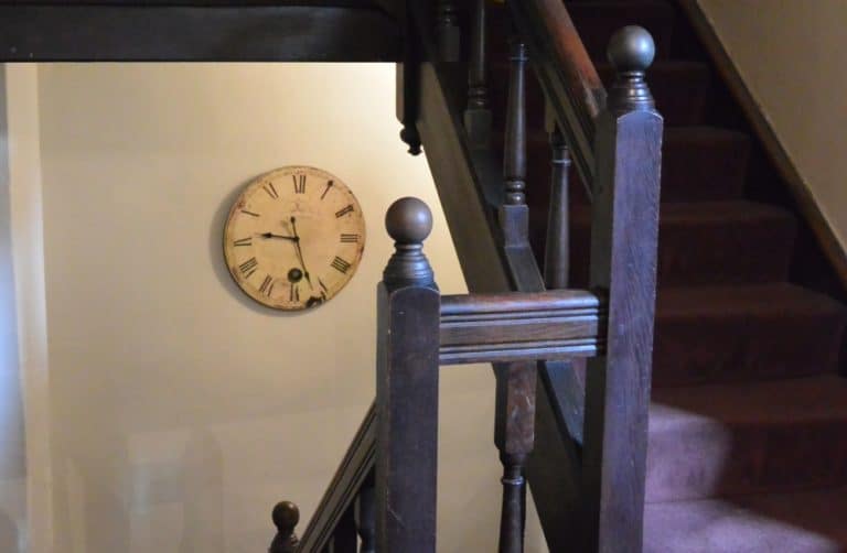 Dorchester – clock and stairs, May 2015 (Dorset)
