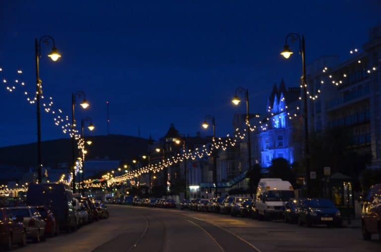 Isle of Man, Douglas – road at night, May 2014 (Isle of Man)