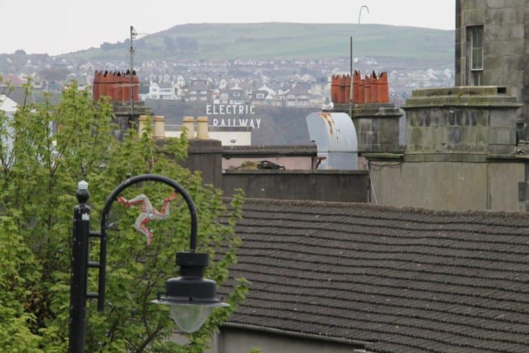 Isle of Man, Douglas – lamp and town, May 2014 (Isle of Man)