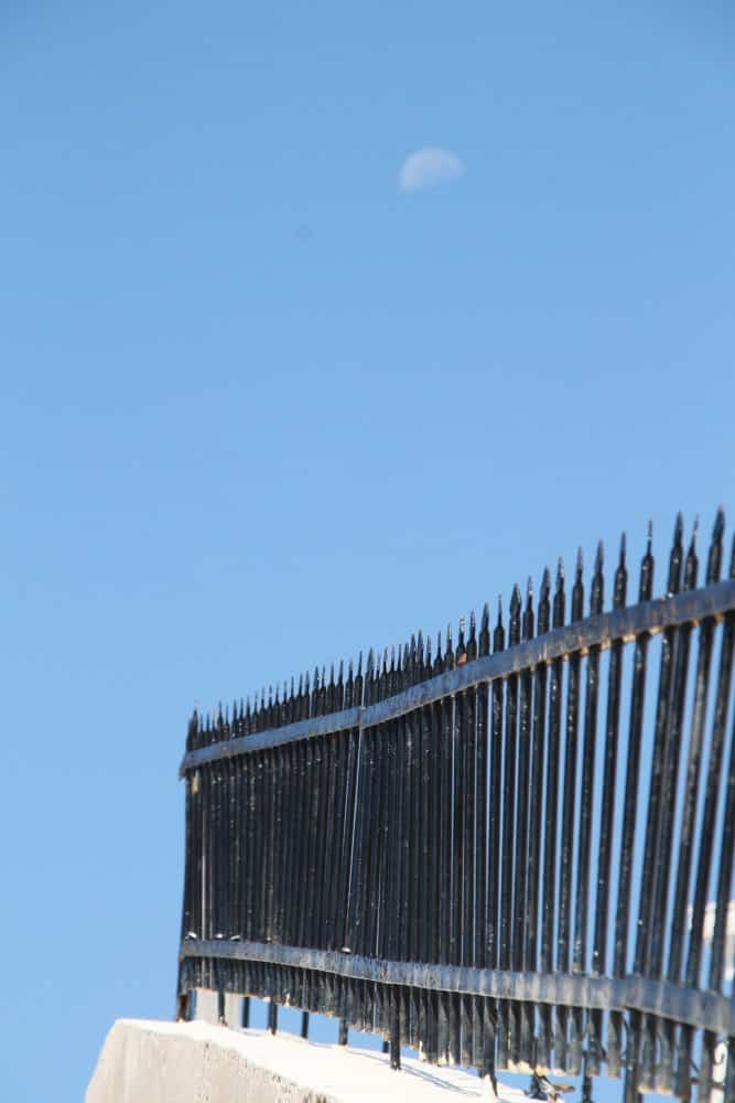 Greece, Santorini, Fira – fence and moon, Aug. 2013 (Santorini)