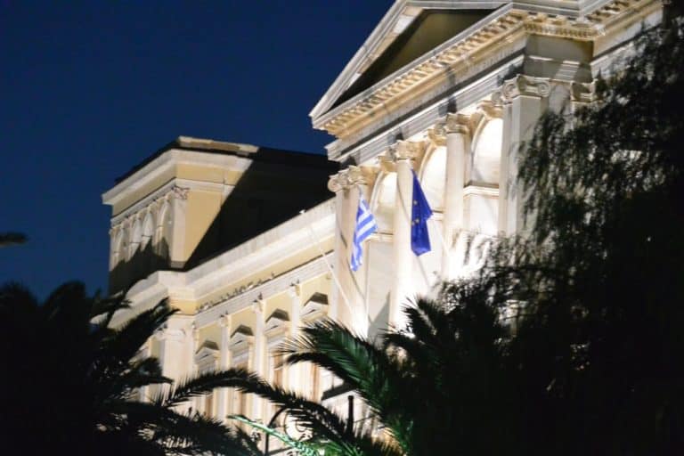 Greece, Syros, Ermoupoli – building at night, Sept.2013 (Syros)