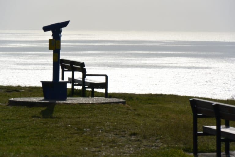 Isle of Portland – bench and telescope, May 2015 (Dorset)
