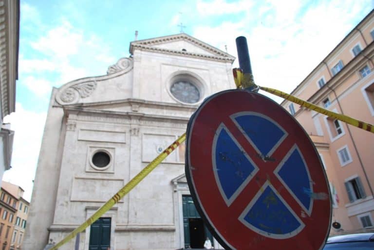 Italy, Rome – church and sign, Nov.2013 (Rome)