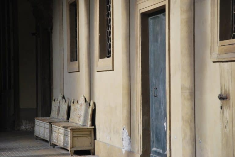 Italy, Rome – door and benches, Nov.2013 (Rome)