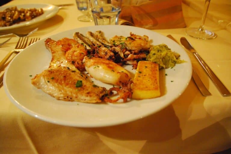 Italy, Trieste – grilled seafood, Feb. 2014 (Trieste)
