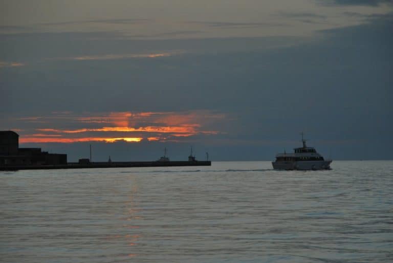 Italy, Trieste – sunset and boat, Feb. 2014 (Trieste)
