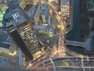 Japan, Tokyo – helicopter between skyscrapers, Jan.2013