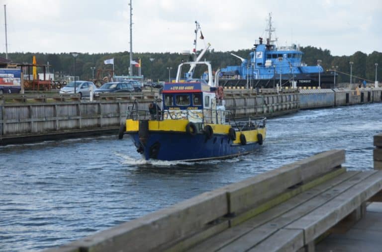 Lithuania, Klaipeda – boat and bench, Sept.2014 (Klaipeda)