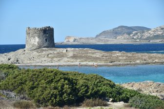 Italy-Sardinia-Stintino-La Pelosa-Tower of Aragon-sea