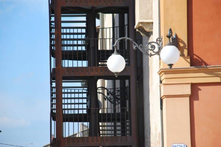 Lugo – staircase and lamp, Feb.2015 (Emilia-Romaña)