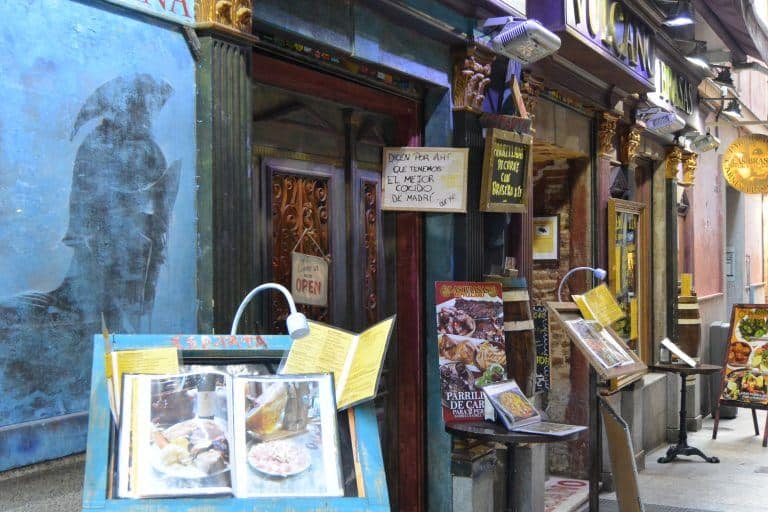 Madrid – street with restaurants, Jan.2018 (Madrid)