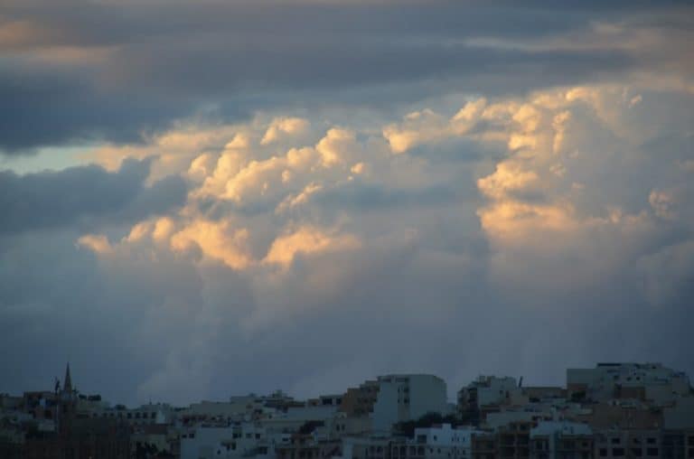 Malta, Gozo – clouds above town, Feb. 2013 (Gozo)