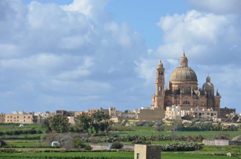 Malta, Gozo – view with a church, Feb. 2013 (Gozo)