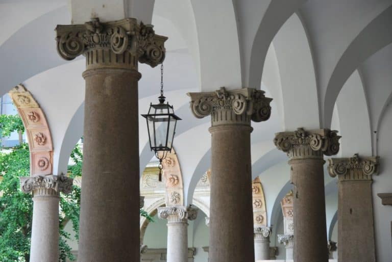 Italy, Milan – pillars and lamp, June 2014 (Milan)