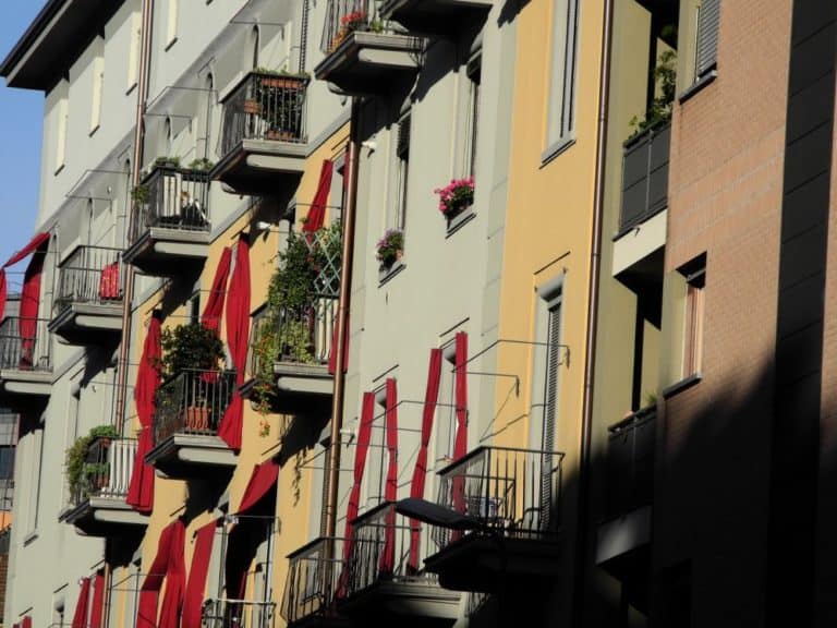 Italy, Milan – red curtains, May 2014 (Milan)
