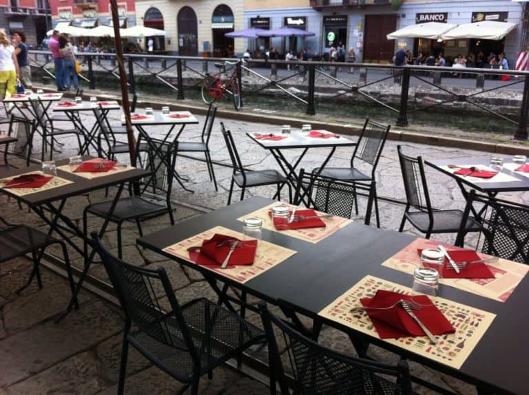 Italy, Milan, Navigli – tables, July 2013 (Milan)