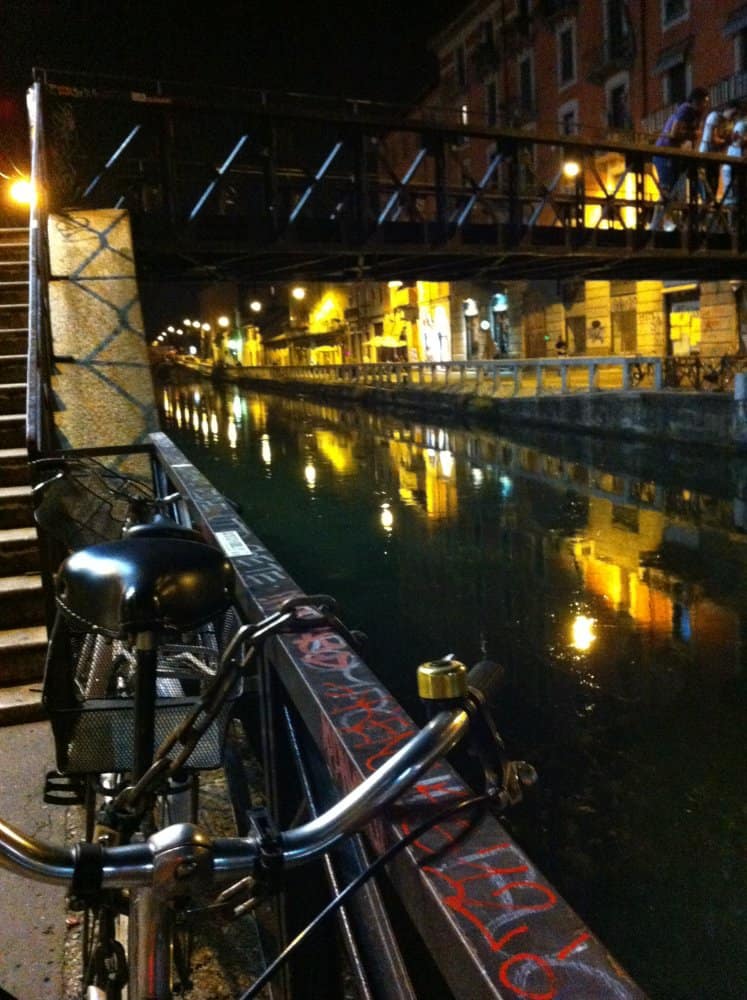 Italy, Milan, Navigli – bicycle at night, July 2013 (Milan)