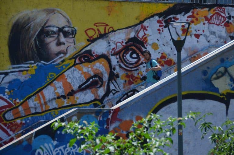 Milano – stairs and colourful wall, June 2017 (Milan)