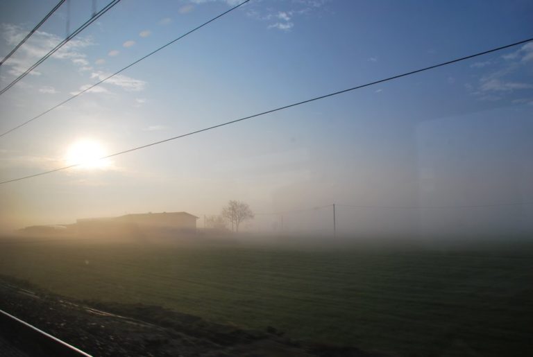 Italy, from train – blue sky, Feb. 2014 (Milan)