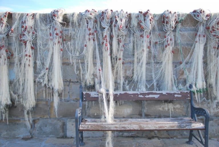 Italy, Muggia – net and bench, Feb. 2014 (Trieste)