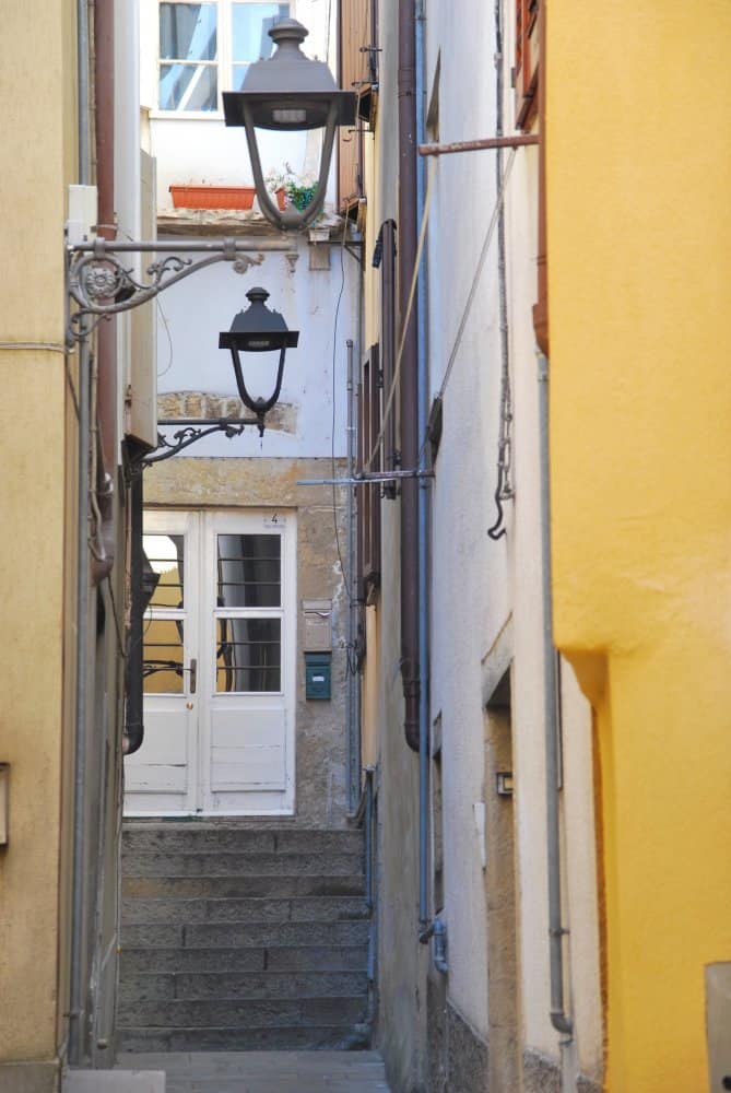 Italy, Muggia – lamps and door, Feb. 2014 (Trieste)