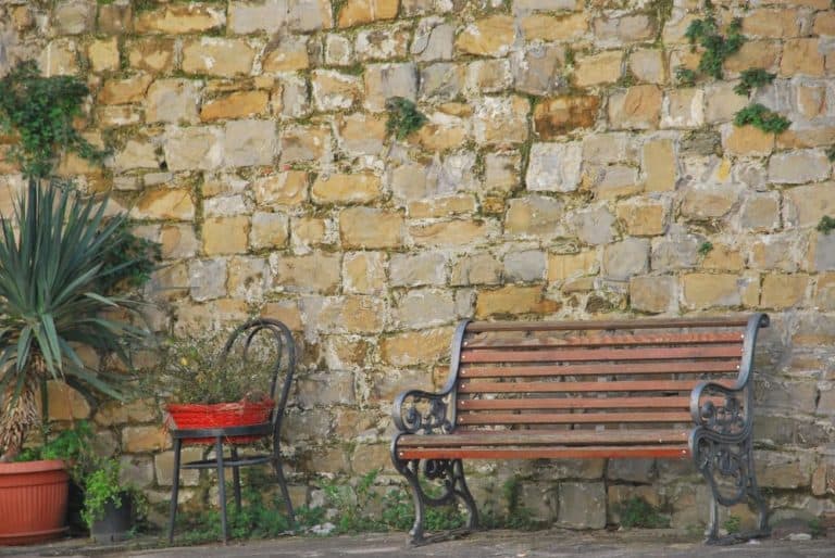 Italy, Muggia – bench and wall, Feb. 2014 (Trieste)