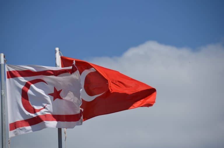 Salamis – two flags, Apr.2015 (Famagusta)