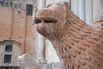 the lions at Parma Cathedral