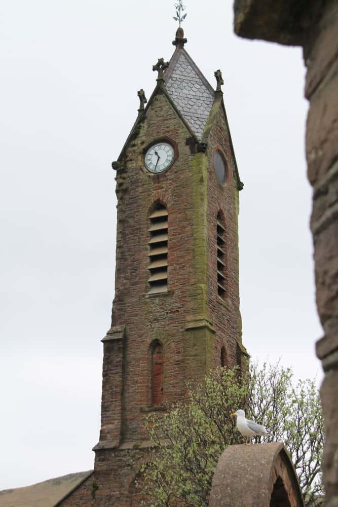Isle of Man, Peel – tower and seagull, May, 2014 (Isla de Man)