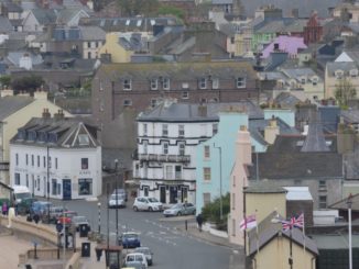 Isle of Man, Peel – houses along shore, May, 2014