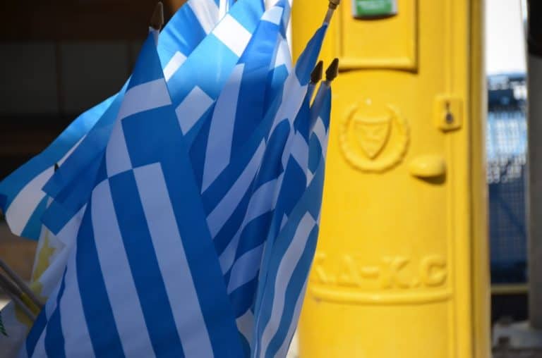 Polis – post box and flags, Apr.2015