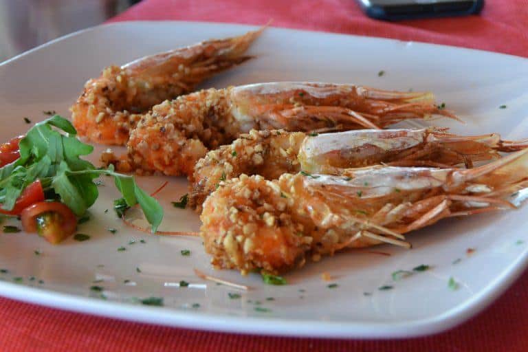 ポルト・チェザレオ、Almanegra restaurant－エビの前菜 2017年10月 (プーリア州)