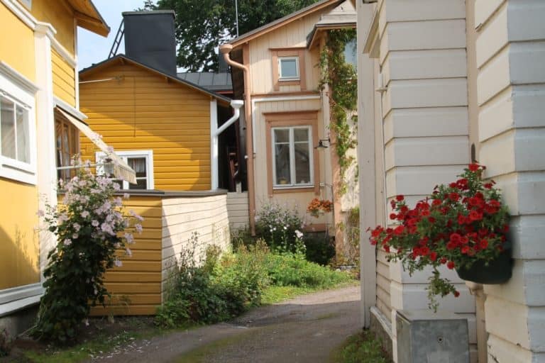 old town – red flowers and houses, Aug.2015 (Porvoo)