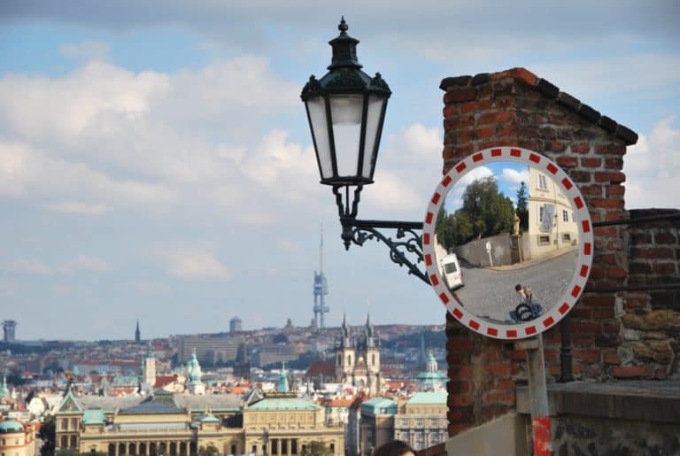 Czech, Prague – lamp, mirror and view, Sept.2013 (Praga)