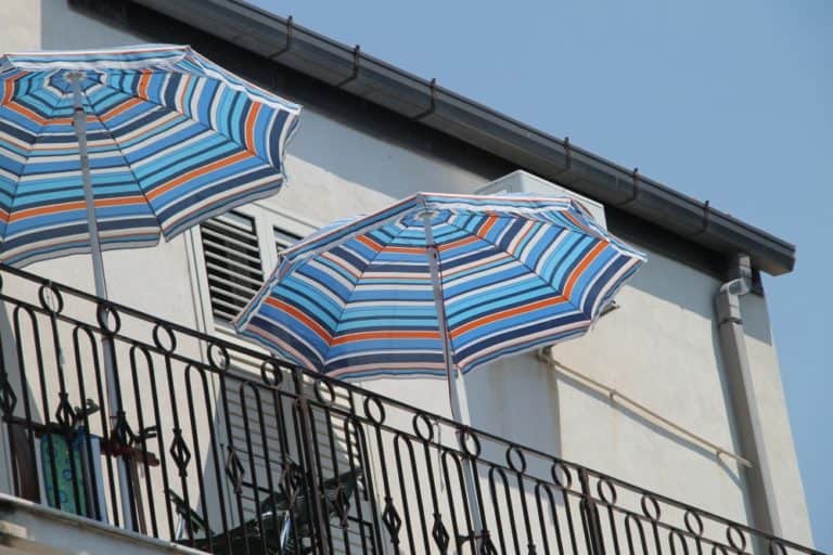 Roccella Jonica – balcony with parasols, July 2015 (Calabria)