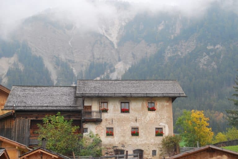 Italy, Santa Maddalena – house and mountain, Oct.2014 (South Tyrol)